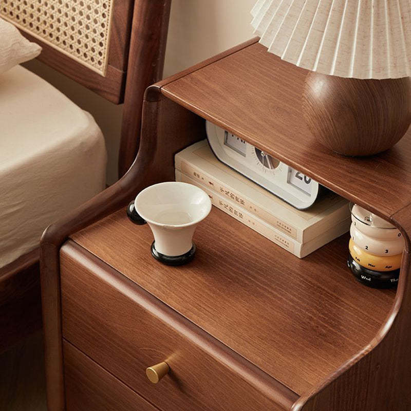 Japanese Wood 2-Tier Storage Nightstand