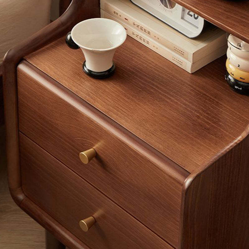 Japanese Wood 2-Tier Storage Nightstand