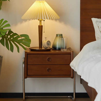 Retro Wood Metal 2-Drawer Nightstand