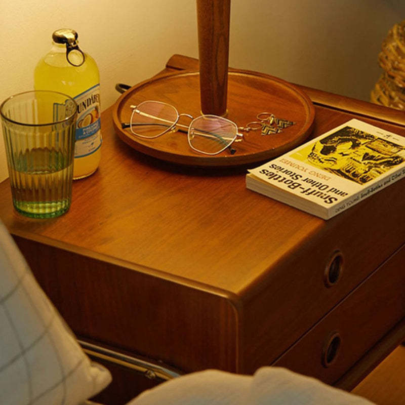 Retro Wood Metal 2-Drawer Nightstand