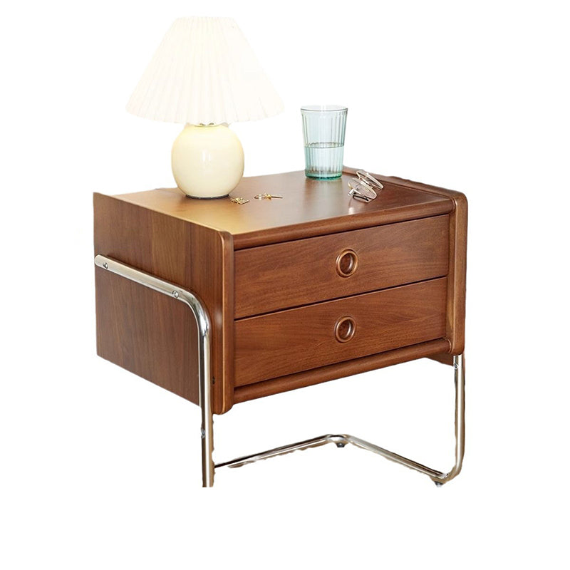 Retro Wood Metal 2-Drawer Nightstand
