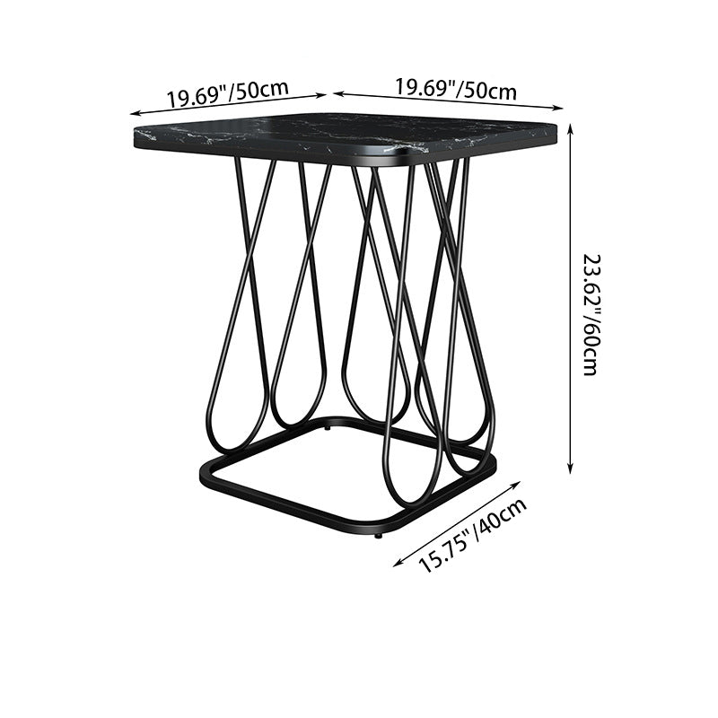 Contemporary Sintered Stone Metal 2-Tier Square End Table — Double Layer Black Frame + White Table Top