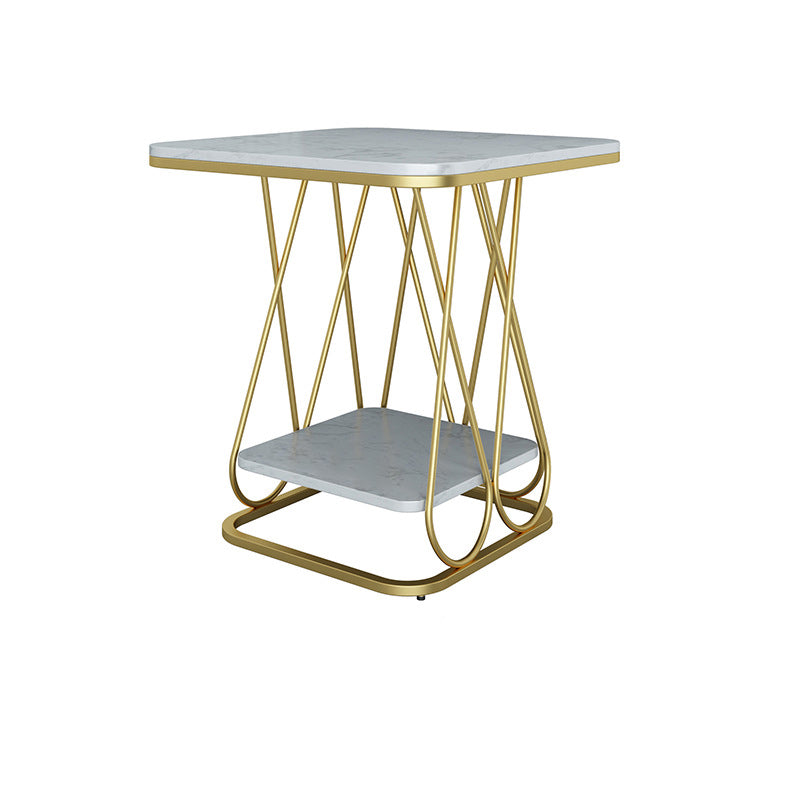 Contemporary Sintered Stone Metal 2-Tier Square End Table