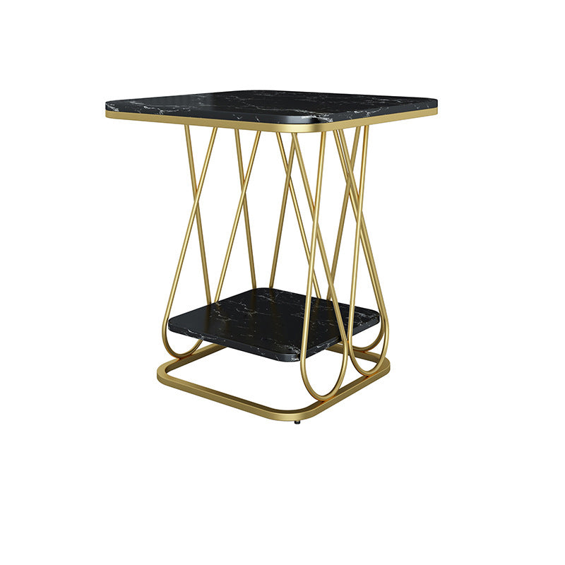 Contemporary Sintered Stone Metal 2-Tier Square End Table