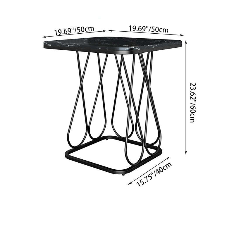 Contemporary Sintered Stone Metal 2-Tier Square End Table — Double Layer Black Frame + White Table Top