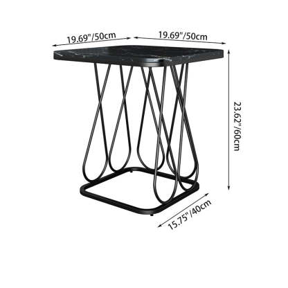 Contemporary Sintered Stone Metal 2-Tier Square End Table — Double Layer Black Frame + White Table Top