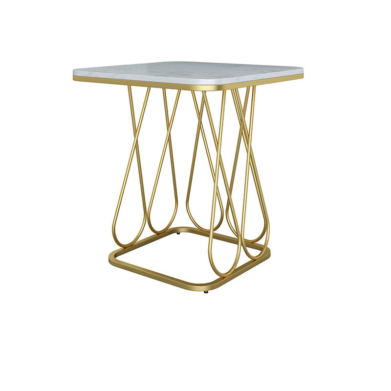 Contemporary Sintered Stone Metal 2-Tier Square End Table