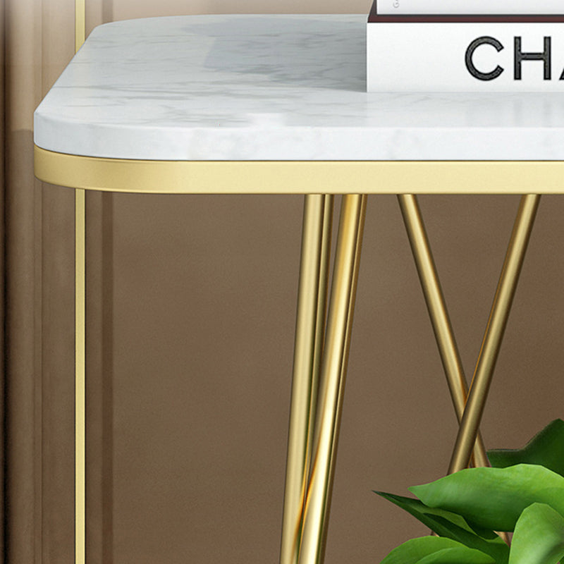 Contemporary Sintered Stone Metal 2-Tier Square End Table — Double Layer Black Frame + Black Table Top