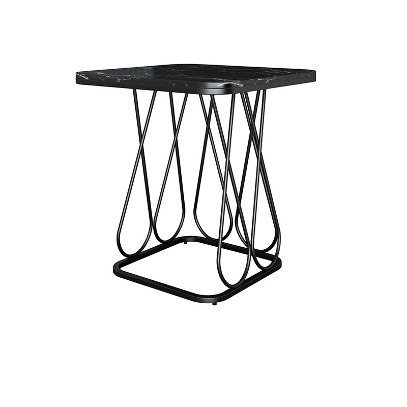 Contemporary Sintered Stone Metal 2-Tier Square End Table