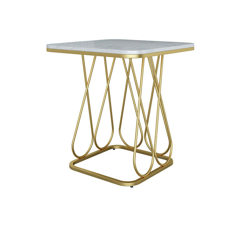Contemporary Sintered Stone Metal 2-Tier Square End Table