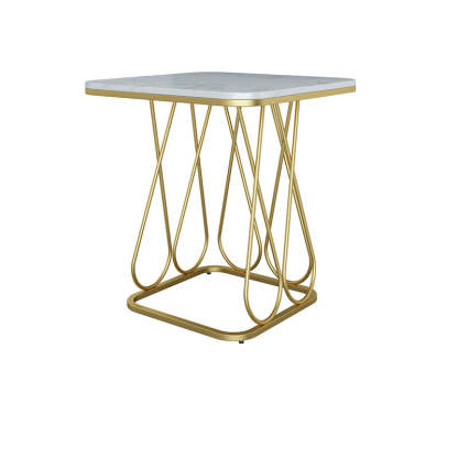 Contemporary Sintered Stone Metal 2-Tier Square End Table
