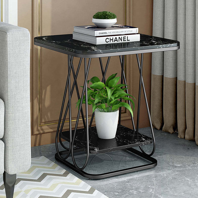 Contemporary Sintered Stone Metal 2-Tier Square End Table
