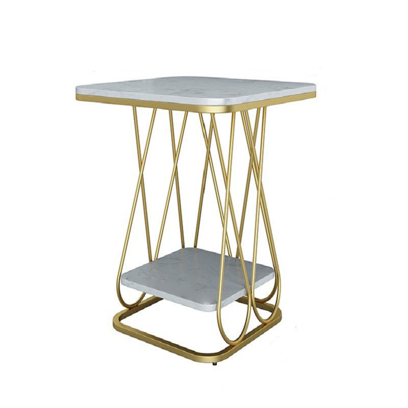 Contemporary Sintered Stone Metal 2-Tier Square End Table
