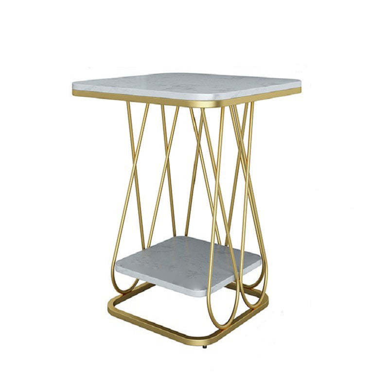 Contemporary Sintered Stone Metal 2-Tier Square End Table