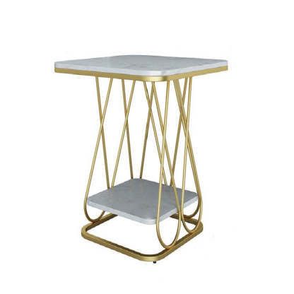 Contemporary Sintered Stone Metal 2-Tier Square End Table