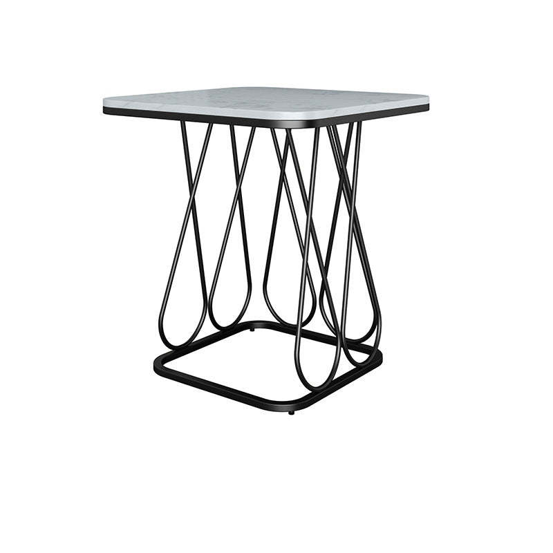 Contemporary Sintered Stone Metal 2-Tier Square End Table