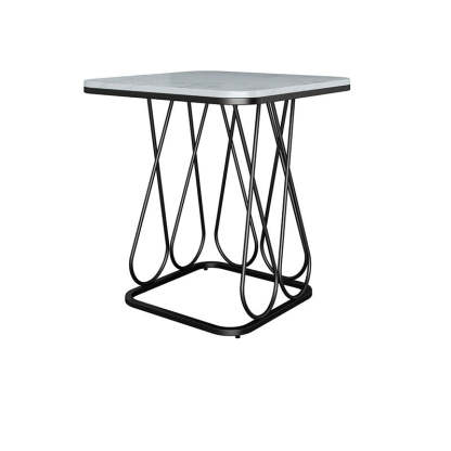 Contemporary Sintered Stone Metal 2-Tier Square End Table