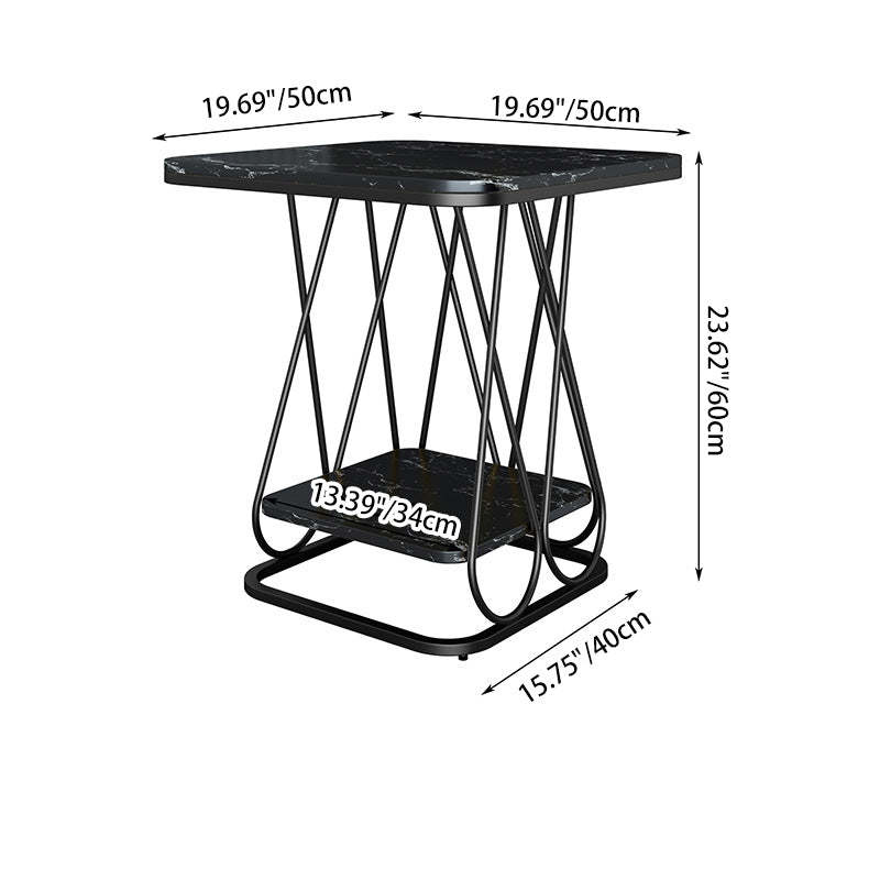 Contemporary Sintered Stone Metal 2-Tier Square End Table — Single Layer Gold Frame + Black Table Top