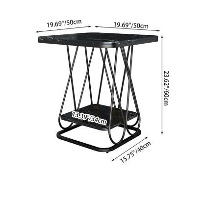 Contemporary Sintered Stone Metal 2-Tier Square End Table — Single Layer Gold Frame + Black Table Top