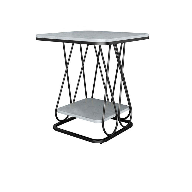 Contemporary Sintered Stone Metal 2-Tier Square End Table