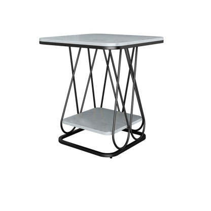 Contemporary Sintered Stone Metal 2-Tier Square End Table