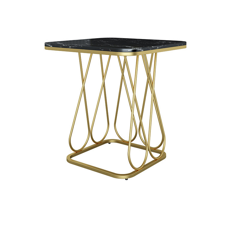 Contemporary Sintered Stone Metal 2-Tier Square End Table
