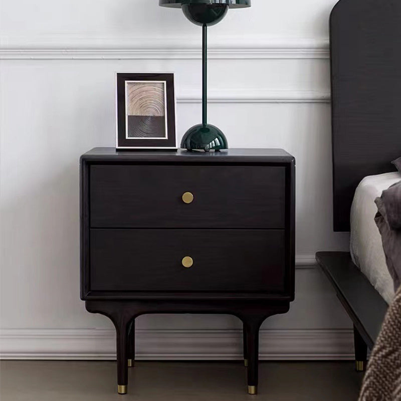 Contemporary Luxury Wood Cube 2-Drawer Nightstand — Original Wood Color