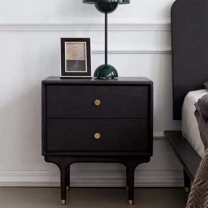 Contemporary Luxury Wood Cube 2-Drawer Nightstand — Original Wood Color