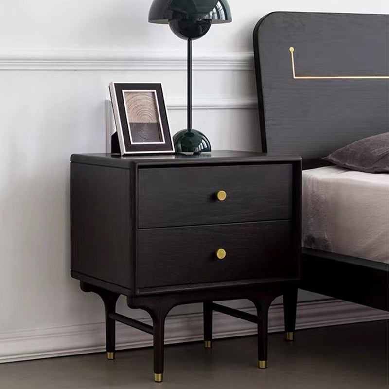 Contemporary Luxury Wood Cube 2-Drawer Nightstand — Black