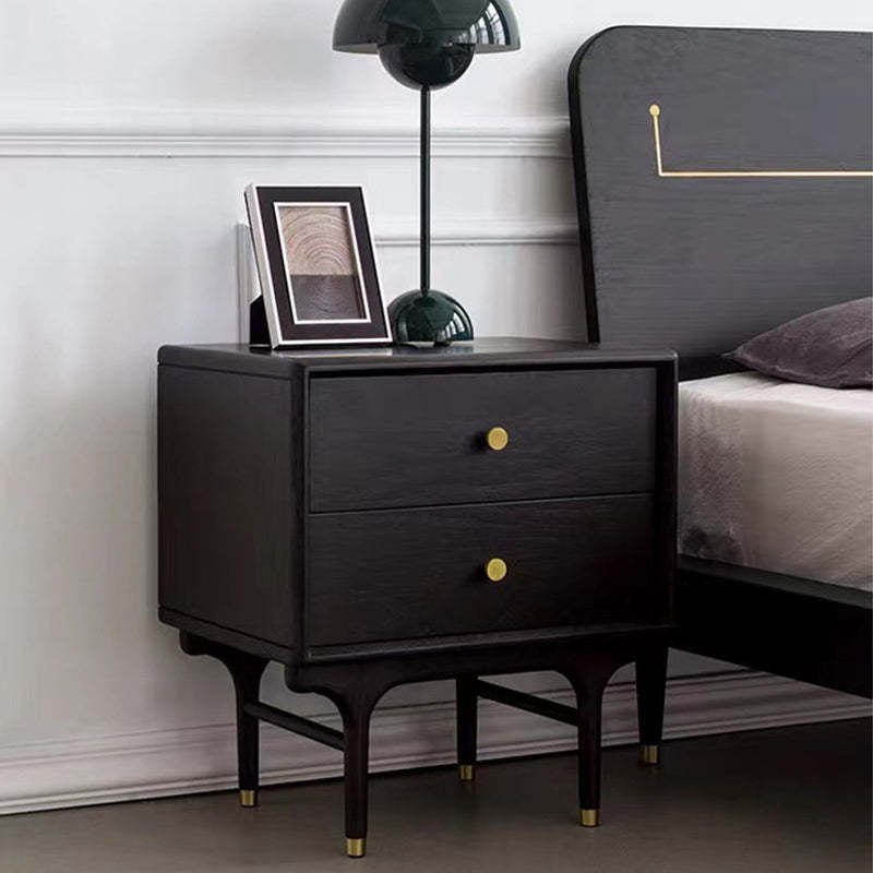 Contemporary Luxury Wood Cube 2-Drawer Nightstand — Black