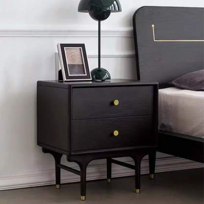 Contemporary Luxury Wood Cube 2-Drawer Nightstand — Black
