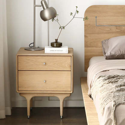 Contemporary Luxury Wood Cube 2-Drawer Nightstand