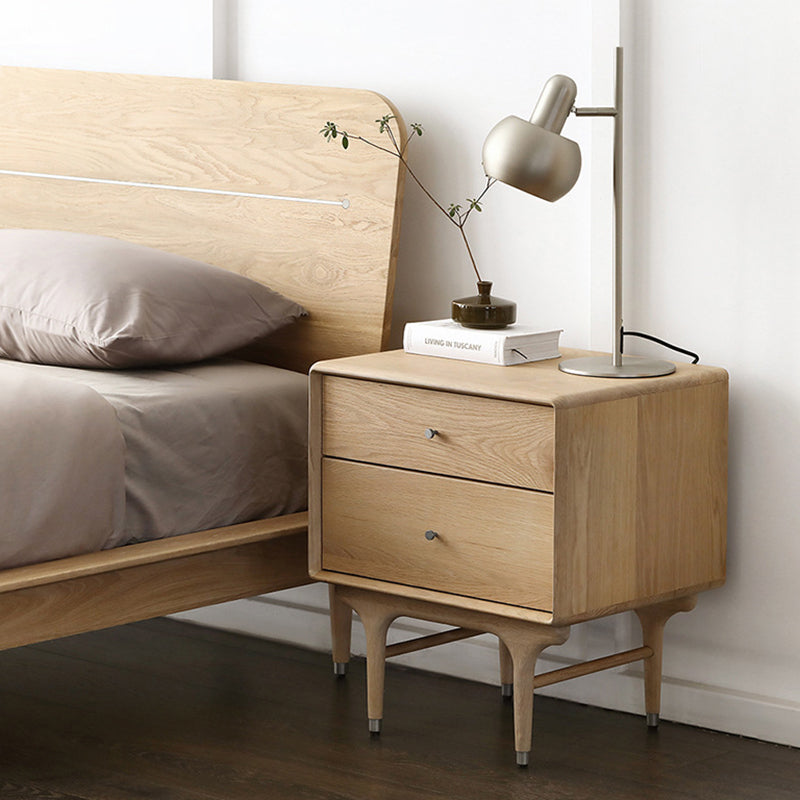 Contemporary Luxury Wood Cube 2-Drawer Nightstand — Cherry Wood Color