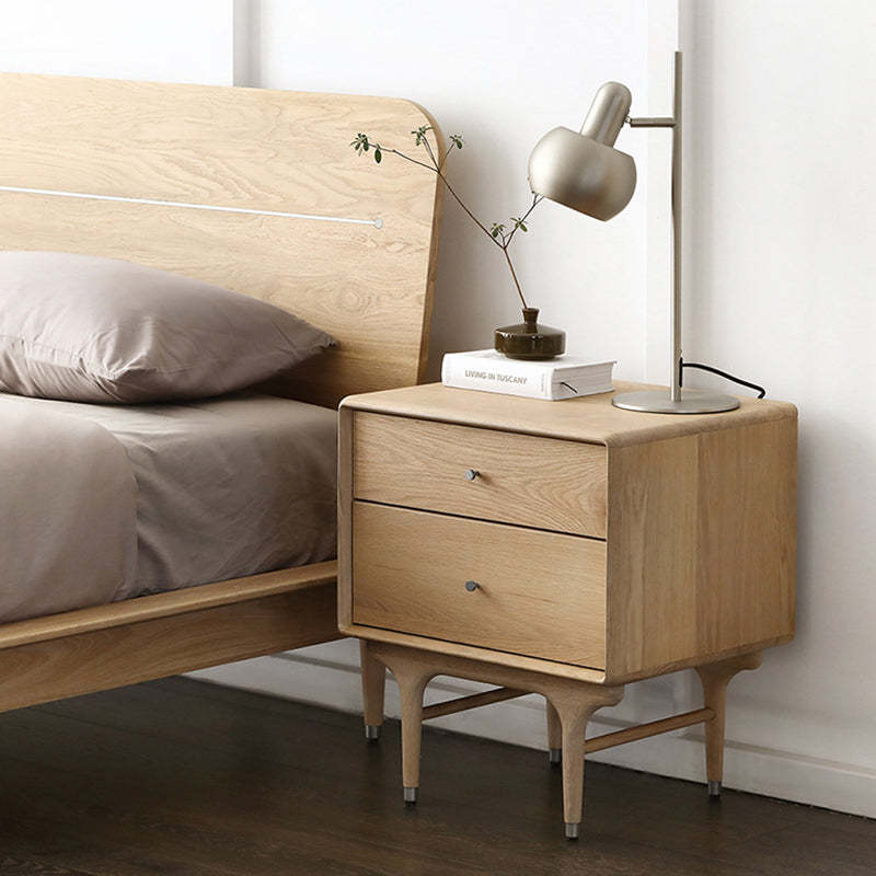 Contemporary Luxury Wood Cube 2-Drawer Nightstand — Cherry Wood Color