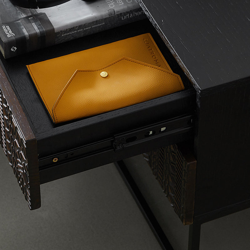 Contemporary Wood Carving Cuboid 2-Drawer Nightstand