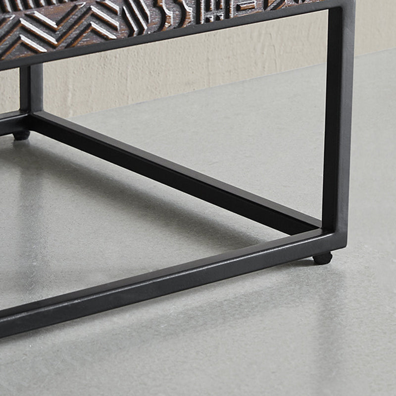 Contemporary Wood Carving Cuboid 2-Drawer Nightstand