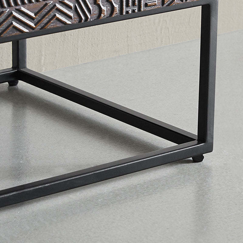 Contemporary Wood Carving Cuboid 2-Drawer Nightstand