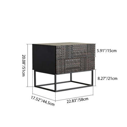 Contemporary Wood Carving Cuboid 2-Drawer Nightstand