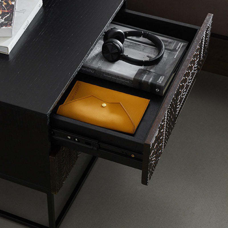 Contemporary Wood Carving Cuboid 2-Drawer Nightstand