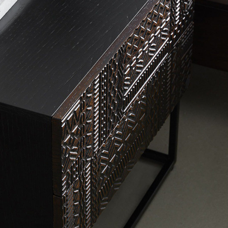 Contemporary Wood Carving Cuboid 2-Drawer Nightstand
