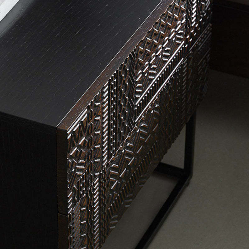 Contemporary Wood Carving Cuboid 2-Drawer Nightstand