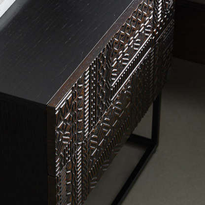 Contemporary Wood Carving Cuboid 2-Drawer Nightstand