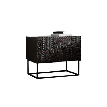 Contemporary Wood Carving Cuboid 2-Drawer Nightstand