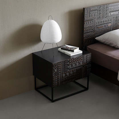 Contemporary Wood Carving Cuboid 2-Drawer Nightstand