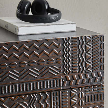 Contemporary Wood Carving Cuboid 2-Drawer Nightstand