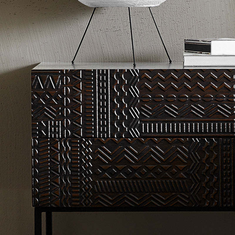 Contemporary Wood Carving Cuboid 2-Drawer Nightstand