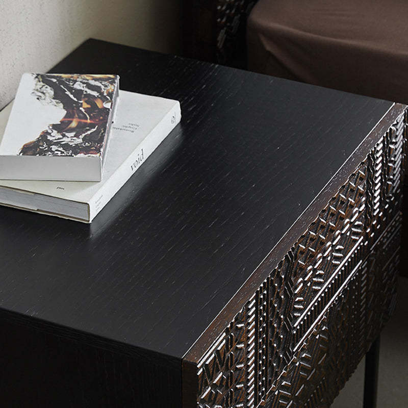 Contemporary Wood Carving Cuboid 2-Drawer Nightstand