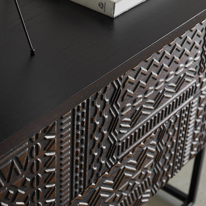 Contemporary Wood Carving Cuboid 2-Drawer Nightstand