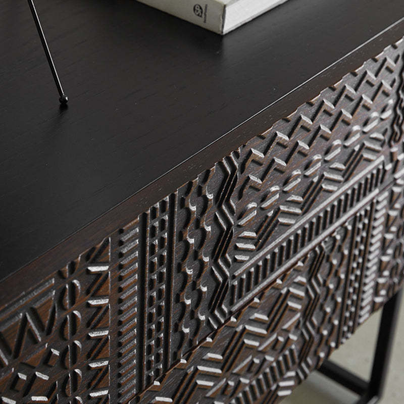 Contemporary Wood Carving Cuboid 2-Drawer Nightstand