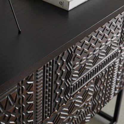 Contemporary Wood Carving Cuboid 2-Drawer Nightstand